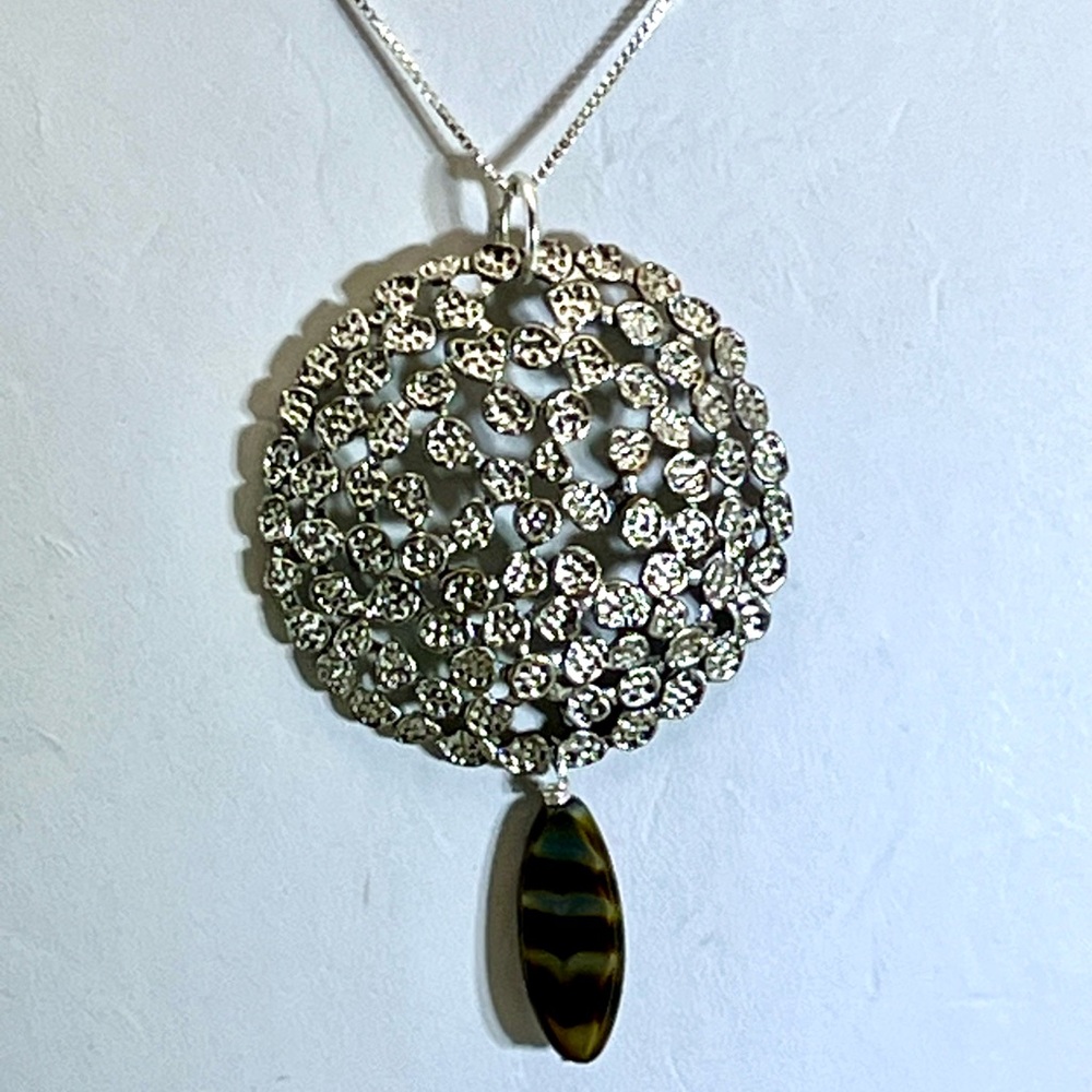 Silver and Brown Dangle Spherical Pendant Necklace